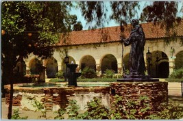 San Fernando Mission Forecourt Fountain w/ Statue Union Oil California Postcard - £5.55 GBP