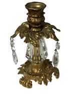 Vintage L&amp;L WMC 1973 Ornate Gold Tone Candle Holder Prism Drops Hollywoo... - $25.20