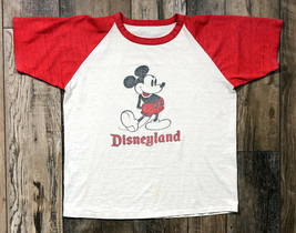 Vintage Disneyland Mickey Mouse Ringer T-Shirt White Red - Size Large READ DESCR - $39.59