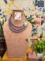 VeroniQ Trends-Multistrand Sapphire Blue Melon Beads Enamel Kundan Pendant Neckl - £117.99 GBP