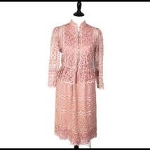 Samax Floral Lace Dress with Peplum Blazer Jacket Pink Embroidered Women Size 10 - £54.36 GBP
