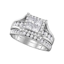 14kt White Gold Womens Princess Diamond Square Halo Bridal Wedding Engagement Ri - £1,687.21 GBP