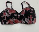 Cacique Lightly Lined T-Shirt No Wire Black Floral Bra Size 46DDD - $17.09