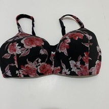 Cacique Lightly Lined T-Shirt No Wire Black Floral Bra Size 46DDD - £13.66 GBP