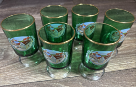 Trochtelfingen Germany Green Gold Lined Footed Shot Glass Set of 6 - $409.61 MXN