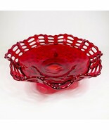 Fenton Amberina 3-Row Open Edge Ruffled Basketweave Footed Bowl 1930s Gl... - $95.55 CAD