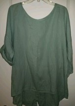 Terzo Millennio Italy M Tunic Top Hi-Lo Hem Linen Lagenlook Teal - £18.19 GBP