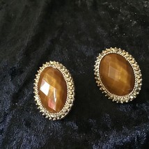 Vintage Brown Oval Huggies Pierced Earrings Glows - $14.96