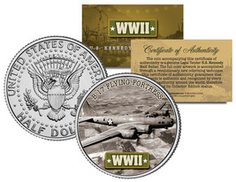World War II B-17 FLYING FORTRESS JFK  Kennedy Half Dollar U.S. Coin (B/W) - $231.03 MXN
