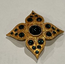 Signed Jay Feinberg Strongwater Green Gold Rhinestone Four Leaf Cross Brooch Pin - £67.26 GBP