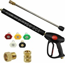 4000PSI Pressure Washer Gun 16&quot; Extension Wand M22-14&amp;15mm Fitting 5 Nozzle Tips - £39.22 GBP