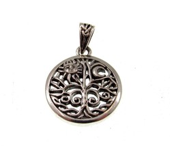 Solid 925 Sterling Silver Sun &amp; Crescent Moon Tree of Life Charm Pendant - £20.96 GBP