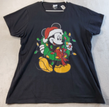 Disney Christmas T Shirt Womens Size XL Black Knit Cotton Short Sleeve Crew Neck - £16.76 GBP