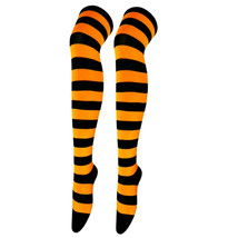 Striped Patterned Socks (Thigh High) Orange and Black - $5.94