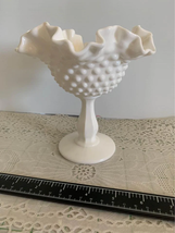 Milk White Ruffled Hobnail Candy Dish 6.25 inch tall - £9.97 GBP