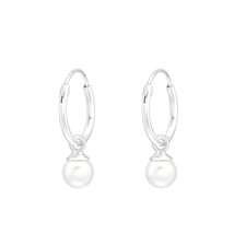 Hanging Pearl 925 Silver Hoop Earrings - £13.32 GBP