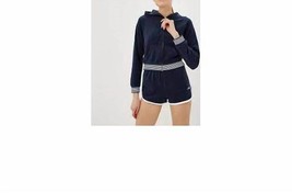 Juicy Couture micro terry striped rib hoody jacket in Navy Blue - size XS - £43.62 GBP