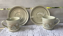 80s Daisies Vtg Royal Doulton Lambethware Florinda 4 pc. 2 cups + 2 saucers Eng - £23.48 GBP