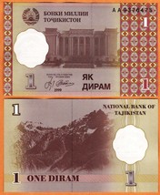 TAJIKISTAN 1999 UNC 1 Diram Banknote Paper Money Bill  P- 10 - $1.25