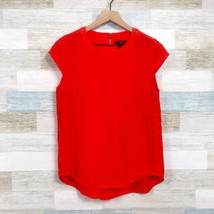 J Crew Drapey Oxford Crepe Blouse Orange Cap Sleeve Keyhole Lyocell Wome... - $29.69