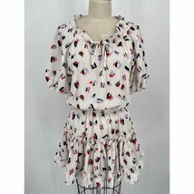 Buddy Love Ray Elastic Waist Mini Dress Sz S White Brush Stroke Dots Tiered - £38.71 GBP