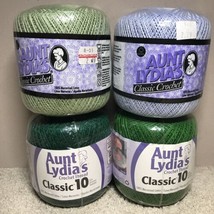 Lot Of 4 Aunt Lydia’s Crochet Thread 100% Mercerized Cotton Green Blue 3... - $7.87