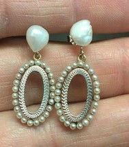 14k Yellow and White Gold Antique Seed Pearl Drop Earrings (#5292) - £665.24 GBP
