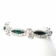 EleganceWithFlair Emerald Green Rhinestone Wedding Bracelet Silver Tone Crystal  - £8.11 GBP