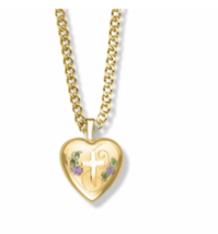 14K Gold Over Sterling Silver Heart Locket Enameled Rose With Cross Necklace - £72.32 GBP