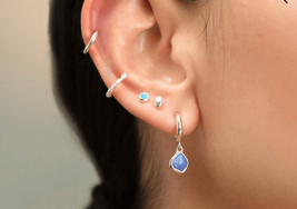 Monica Vinader Sterling Silver Siren Mini Kyanite Nugget Huggie Earrings, NWT - £84.58 GBP