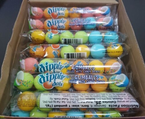 Primary image for 24 Pack Dippin' Dots Gumballs Filled with Candy Beads 1.41oz Bulk Gum