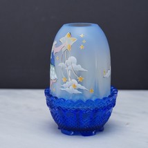 Fenton Shooting Star Fairy Lamp Cobalt Blue Art Glass - Hand Painted and... - $101.87