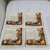 Square Autumn Pumpkins &amp; Corn Square Cloth Napkins Set of 4 Ivory / Orange - $19.98 CAD