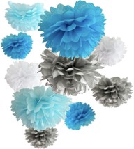 20PCS Acqua Blue Light Blue Silver White Tissue Paper Pom Poms Set Ideal for Bir - £26.06 GBP