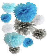 20PCS Acqua Blue Light Blue Silver White Tissue Paper Pom Poms Set Ideal... - £25.51 GBP