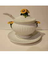 Italian Italy Soup Tureen Sunflower Ladle Base Plate Lid Gorgeous Vintage - £74.71 GBP