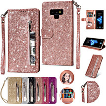 Glitter Bling Luxury Leather Zipper Wallet Case Cover For Samsung Galaxy Phones - £44.36 GBP