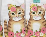 Set of 2 Same Printed Cotton Kitchen Towels (16&quot;x26&quot;) CAT &amp; SPRING FLOWE... - £12.65 GBP