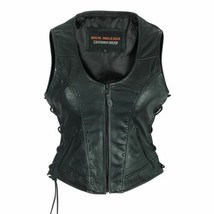 Women&#39;s Vest High Mileage Motorcycle Apparel Lace Side Biker Vest Adorned Studs - £71.14 GBP+