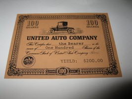 1964 Stocks &amp; Bonds 3M Bookshelf Board Game Piece:  United Auto 100 Shares  - $1.00