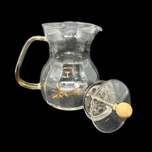 VTG 2 Cup Loose Leaf Tea Carafe Optic Glass Built-in Strainer &amp; Lid Gold Leave - £27.07 GBP