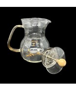 VTG 2 Cup Loose Leaf Tea Carafe Optic Glass Built-in Strainer &amp; Lid Gold... - £25.31 GBP