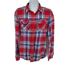 Superdry Japan Red and Green Plaid Long Sleeve Button Down Size Small - £15.62 GBP