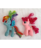 2 My Little Ponies Pony Plush Pink Blue Sparkle Pinkie Pie&amp; Rainbow Dash 7&quot; - £15.78 GBP
