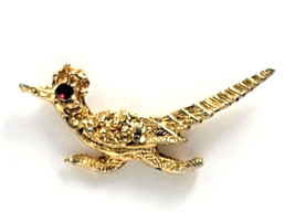 Roadrunner Bird Gold Tone Red Rhinestone Eye Vintage Southwest Desert An... - $242.83 MXN