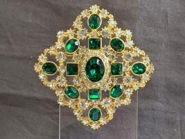 Joan Rivers Private Collection Emerald Green &amp; Clear Rhinestone Brooch J... - £71.28 GBP