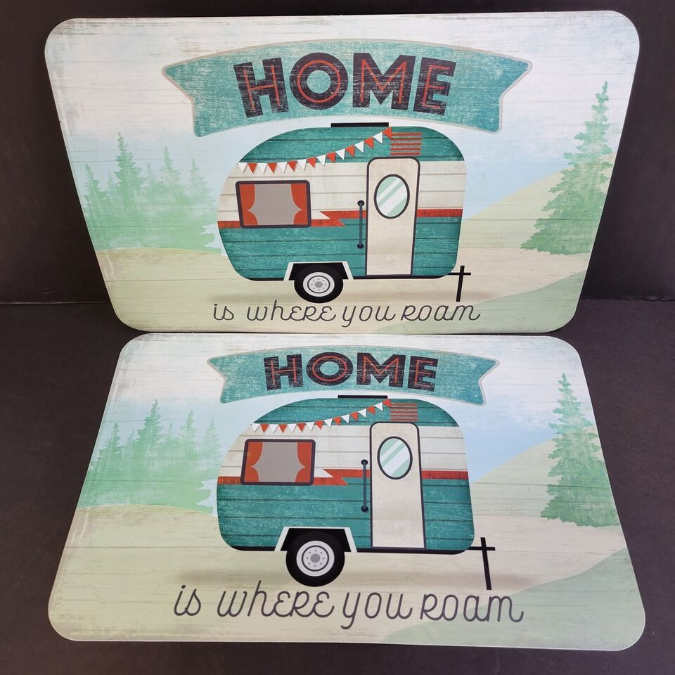 Pair Vinyl Placemats Camper Home Is Where You Roam Reversible Lot 2 Made... - $4.95