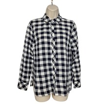 Talbots Women&#39;s Petites Button Up Top Size P Black White Plaid Long Sleeve - $19.40