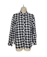 Talbots Women&#39;s Petites Button Up Top Size P Black White Plaid Long Sleeve - $27.19 CAD