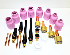 24PC TIG Kit Jumbo Large Diameter Gas Lens Ceramic Cups (2.4) 3/32 Colle... - $1,885.39 MXN